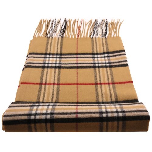 TigerTie - feiner Designer Schal in beige camel braun rot schwarz anthrazit kariert - Stoff Cashmink - made in Germany