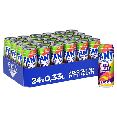 Fanta Tutti Frutti ohne zucker - mit fruchtigem Geschmack einer Mischung tropischer Früchte ohne Kalorien - temporäres, erfrischendes Softgetränk in Einweg Dosen (24 x 330 ml)
