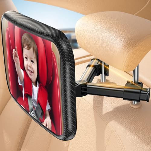 Lamicall Spiegel Auto Baby Rückbank - [2026 Haken Clip] Bruchsicher Autospiegel Baby Rücksitz, 360° Drehbar Babyspiegel Rücksitzspiegel, Kopfstützen Auto Spiegel für Baby&Kinder mit 175° Konvexspiegel