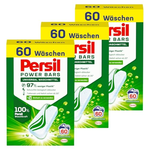 Persil Power Bars Universal Waschmittel 180 Waschladungen, vordosiertes Vollwaschmittel in nachhaltiger Verpackung, für hygienisch reine Wäsche bereits ab 20° C
