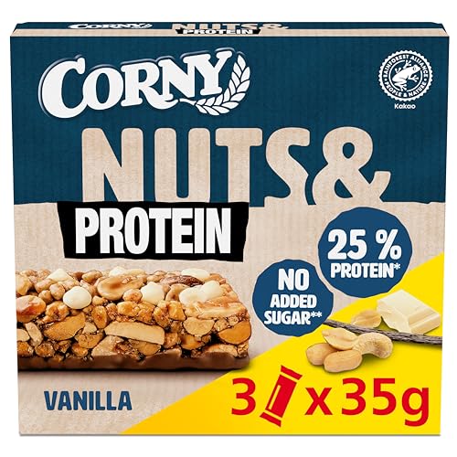 Corny Nuts & Protein Vanilla | Nussriegel ohne Zuckerzusatz | Mit 36% Nüssen & 25% Protein | 3 x 35 g