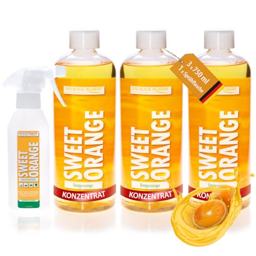 Das blaue Wunder Orangenreiniger Sweet Orange Konzentrat 3 x 750 ml | Universalreiniger | Fettlöser | Fleckenentferner | als Bodenreiniger, Badreiniger, Küchenreiniger | inkl. Sprühflasche