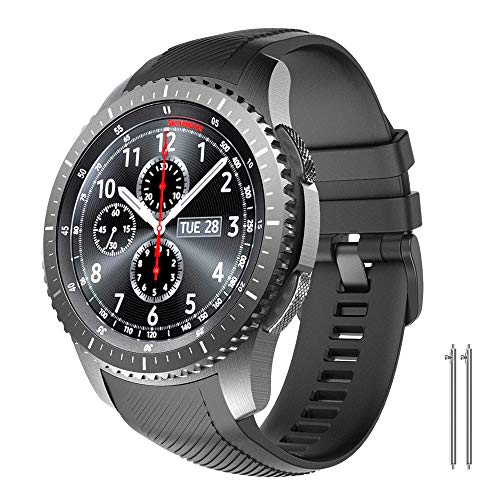 NotoCity Keine Lücke Armband für Samsung Gear S3 Classic/Frontier/Galaxy Watch 46mm, 22mm Silikon Ersatz Uhrenarmbänder für Gear S3 Classic/ S3 Frontier(Schwarz