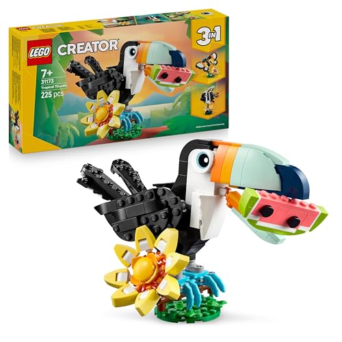 LEGO Creator 3in1 Wild Animals: Tropical Toucan with a Flower - Toy Animal Transforms into a Butterfly Figure or a Tropical Fish - Creative Gift for 7+ Year Old Girls & Boys - 31173