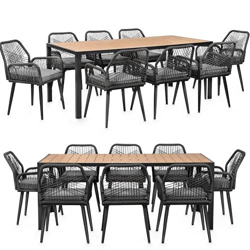 Swing&Harmonie Gartenmöbel Set „Calvani“ – Sitzgruppe mit Stühlen & Esstisch – wetterfest – Seilgeflecht – WPC-Tischplatte – Outdoor Essgruppe – Terrassenmöbel (anthrazit/grau, 8 Personen)