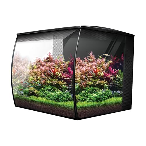 Fluval Flex 2.0 Aquarium Set 34 L, Nano Aquarium Komplettset mit geschwungener Frontscheibe, LED Beleuchtung mit Fernbedienung, integriertes 3-Stufen-Filtersystem, Fütterungsklappe und Düsenstrahlrohr