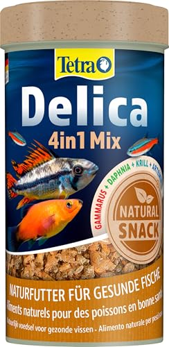 Tetra Delica Mix Naturfutter - Mischung mit 4 verschiedenen Futtertieren (Wasserflöhe, Artemia, Krill, Gammarus), natürliche Snacks für Zierfische, 250 ml Dose