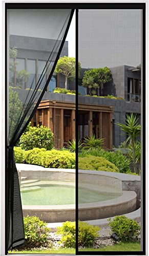 VERDICKTER Fliegengitter Tür Moskitonetz Tür Magnet Vorhang Insektenschutz für Balkontür, Kellertür und Terrassentür Kinderleichte Klebemontage Ohne Bohren, Schwarz, 100x210cm
