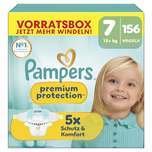 Pampers Premium Protection Größe 7, 156 Windeln, 15kg+, unser Nr. 1 Haut- und Auslaufschutz