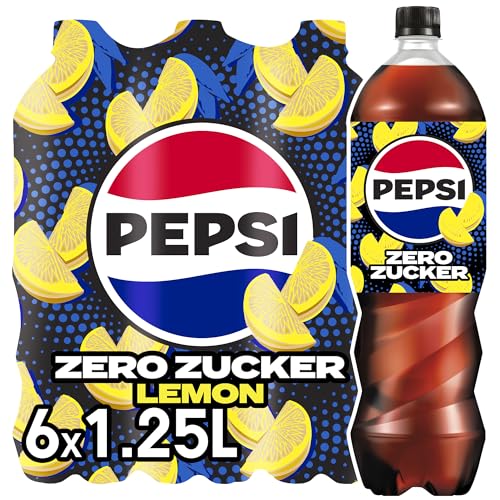 pepsi Zero Zucker Lemon, Das zuckerfreie Erfrischungsgetränk von Pepsi ohne Kalorien, Koffeinhaltige Cola mit Zitronengeschmack in der Flasche, EINWEG (6 x 1.25 l) (Verpackungsdesign kann abweichen)