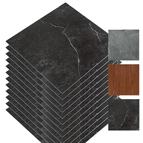 Vigevee PVC Bodenbelag Selbstklebend, Vinylboden Wasserfest Rutschfest, Vinyl Laminat Rutschfeste Dekor-Dielen für Schlafzimmer Wohnzimmer Küche, 30cm x 30cm, 5 m² / 55 Fliesen - Schwarz Marmor