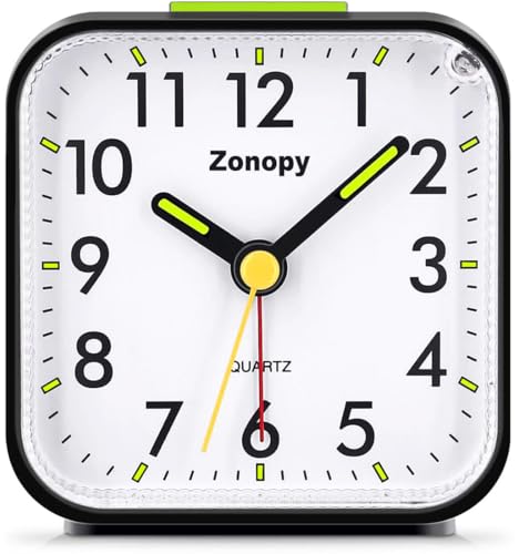 Zonopy Wecker, Analog Wecker Ohne Ticken mit Night Licht, Batteriebetrieben, lauter Alarm, Schlummerfunktion, Geräuschloser Betrieb, Leuchtendes Display, Tragbares Design für Tiefschläfer