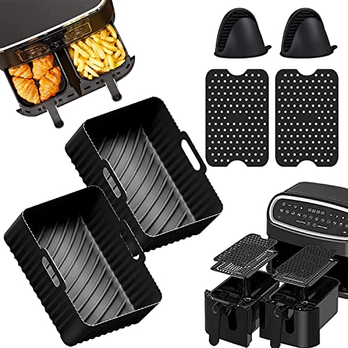6 Stück Dual Air Fryer Zubehör für Ninja AF300UK AF400UK, maschinenwaschbare Silikon-Luftfritteusen-Einlagen, Mikrowelle, Doppelkorb Airfryer Liner (21x14x7 cm)