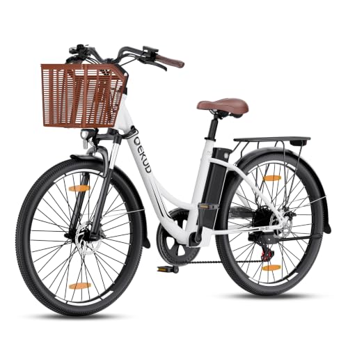 Qekud E-Bike Damen/Herren, 26 Zoll Elektrofahrrad mit Fahrradkorb, Citybike Trekkingrad mit 36V 13Ah Akku, Weiß