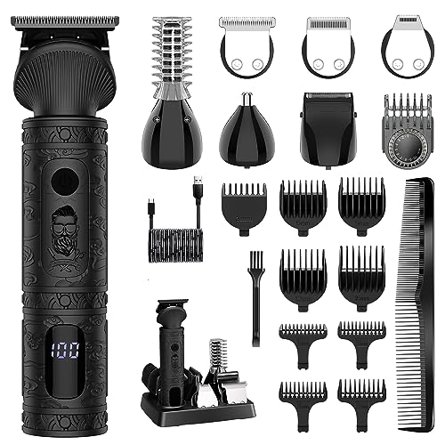 Surker Haarschneidemaschine Set Profi Haarschneider Herren Präzisionstrimmer Barttrimmer Bartschneider Rasierer Herren T-förmiger Trimmer Nasenhaartrimmer Körperhaartrimmer 7 in 1, Schwarz