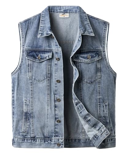 Yukirtiq Herren Jeansweste Vintage Ärmellose Jeansjacke Cowboy Denim Weste Biker Kutte Jeans für Männer, Blau, 3XL