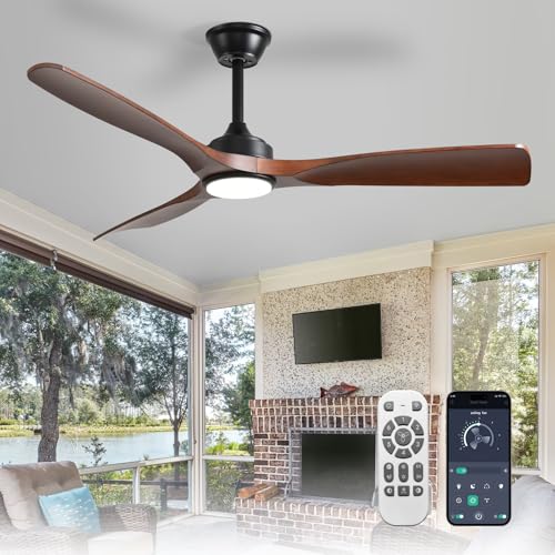 Depuley Leise Deckenventilator mit Beleuchtung für Außen: LED Lampe mit Ventilator für Garten Terrasse - 132CM Groß Deckenventilator mit Licht und APP für Wohnzimmer Restaurant Büro, Braun