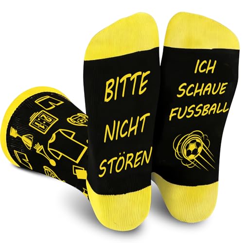 ZoeWei Lustige Fussball Socken für Männer, Lustige Fussball Fanartikel Geschenke Fußball Geschenke Jungen Mann Damen Papa Opa Geburtstagsgeschenk Weihnachtsgeschenke für Männer (Gelb)