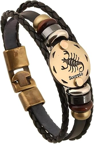 12 Sternbild Herren Lederarmband Mikrofaser Leder Geflochtenes Armband Wickelarmband mit Magnetverschluss Länge 21cm, One Size, Leder, Kein Edelstein