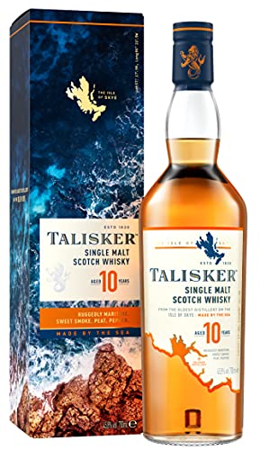 Talisker 10 Jahre, aromatischer Single Malt Scotch Whisky, mit Geschenkverpackung, handverlesen von der schottischen Insel Skye, 45,8% vol, 700ml Einzelflasche