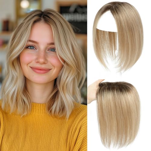 Haar Toppers für Frauen Echthaar Topper Leichtes Toupets für Frauen, 100% handgeknüpfte Toupets Clip in Haarteil für Dünner Haar Oberkopf Flauschiger Glatter Hair Topper ohne Pony(4T10/16#)