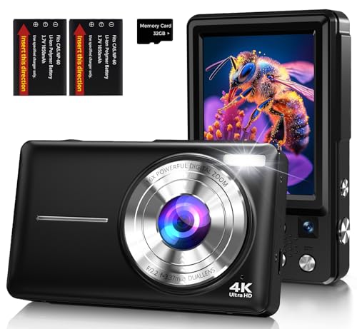 Digitalkamera Kamera Fotokamera 4K 64MP mit Autofokus, Dual-Objektiv, 2,8-Zoll Bildschirm, 16X Digitalzoom, Zwei Akkus, 32GB Karte für Jugendliche, Anfänger, Kinder