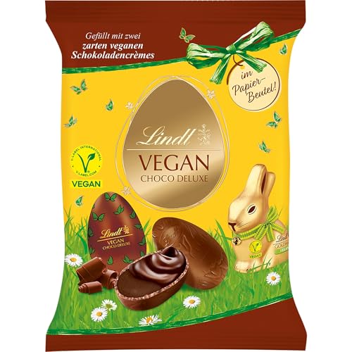Lindt Schokolade Vegan Choco Eier | 90g Beutel | Kakaoerzeugnis aus Hafermehl gefüllt mit Schoko-Mandel- und dunkler Schokocrème | Oster Schokolade | Ostereier | vegane Schokoeier