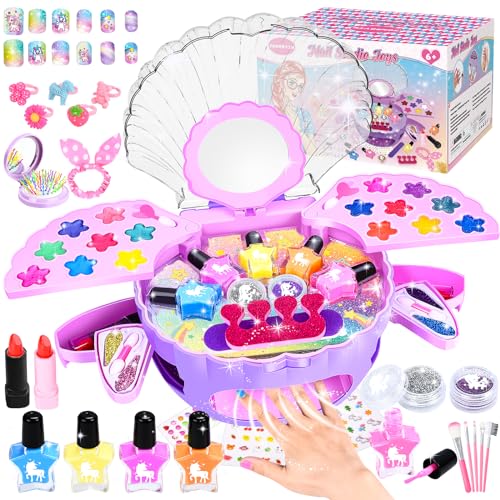 Herenear Nagelstudio Kinder, Geschenke für Mädchen Nagellack Set, Schminkkoffer Mädchen, Nageldesign Kinder Mädchen, Nageltrockner Kinder Mädchen für Geburtstag Weihnachten 6 7 8 9 11 12 Jahren (Lila)