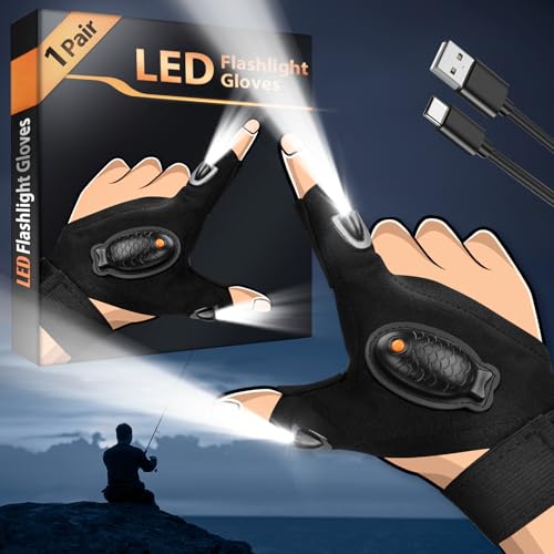 HANPURE Kleine Geschenke für Männer, LED Handschuhe mit Licht Mann Technik Gadgets, Papa Geschenk Weihnachten Männergeschenke, Angler Handwerker Wichtelgeschenk Erwachsene Nikolaus Geschenke Männer