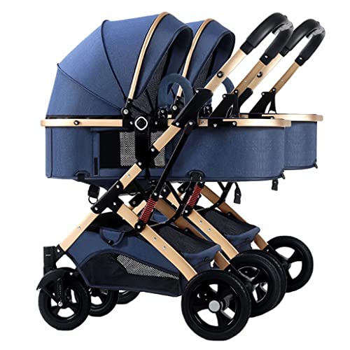 Doppel-Baby-Kinderwagen für Neugeborene und Kleinkinder, Zwillings-Wagen, Abnehmbar, Mit Moskitonetz, Grau, A, Tragbar, Faltbar, 1 Stück, Leicht