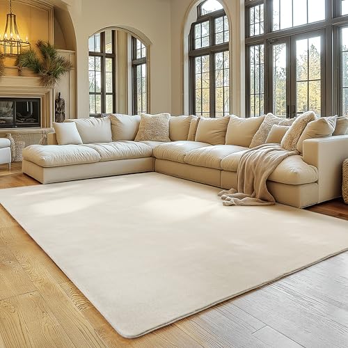 SIMPEX Teppich Wohnzimmer Creme 200x280 cm Kurzflor Teppich Waschbar, weich & rutschfest, modern einfarbiges Design für Wohnzimmer, Küche Schlafzimmer, & Kinderzimmer