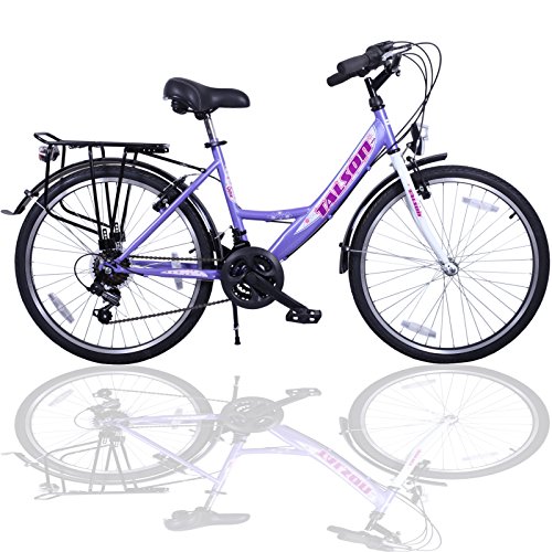 Talson 26 Zoll Fahrrad 21-Gang SCHALTUNG MIT Beleuchtung Lila-Weiss