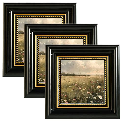 twirush 3 Stück Bilderrahmen Vintage Set, 10x10 cm Bilderrahmen Retro Quadrat, Fotorahmen zum Aufstellen und Aufhängen, Fotorahmen Schwarz für Wohnzimmer, Schlafzimmer, Büro Galerie