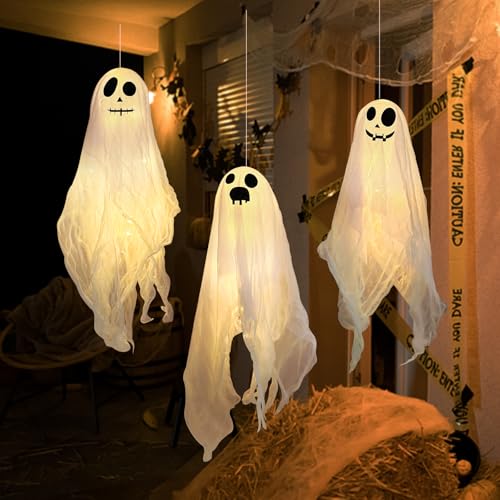 Halloween Deko Outdoor Innen Geister Set, 50cm Halloween Deko Geist Mit LED