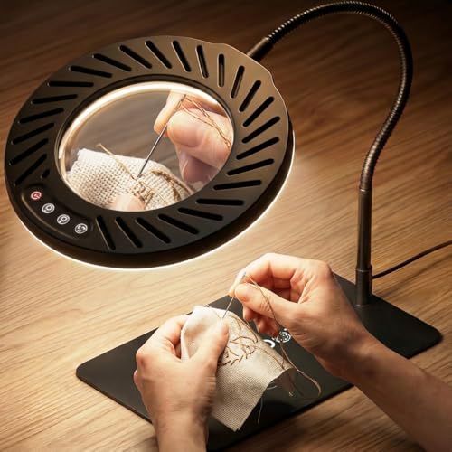 ARTDOT 10X Lupe mit Licht und Ständer, Lupenleuchte mit 144 LEDs, 5 Einstellbare Farben und 10 Helligkeitsstufen, als Diamond Painting Zubehör, Lupenlampe für Lesen Basteln Juweliere Modellbau