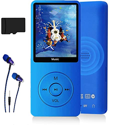MP3-Player, Musik-Player mit 16GB Micro SD Karte, Ultra Slim Musik-Player mit eingebautem Lautsprecher, Photo Viewer, Video Play, FM Radio, Voice Recorder, E-Book Reader (Blau)