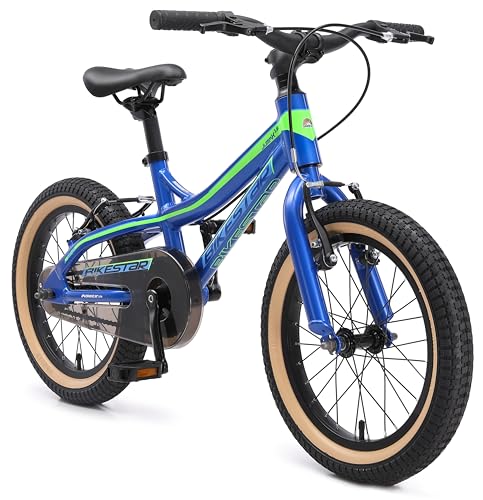 BIKESTAR Kinder Fahrrad Aluminium Mountainbike mit V-Bremse für Mädchen und Jungen ab 4-5 Jahre | 16 Zoll Kinderrad MTB | Blau & Grün