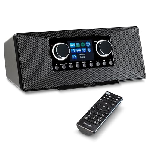 MEDION P85333 Internetradio mit DAB+ (WLAN, UKW, Spotify Connect, Amazon Music, DLNA, USB, Kopfhörer-Anschluss, AUX, Stereo Line-Out Cinch, Sleep Timer) schwarz
