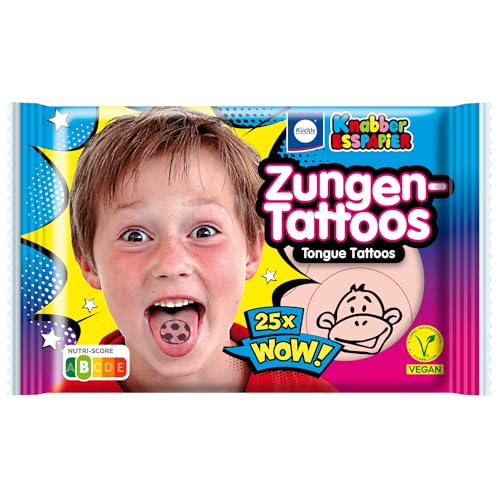 Küchle Knabber-Esspapier Zungentattoos 11g | Bunter Knabberspaß | Kinder-Oblaten | Süßigkeiten Kindergeburtstag | Bunter Mix | Vegan | 1 x 11g
