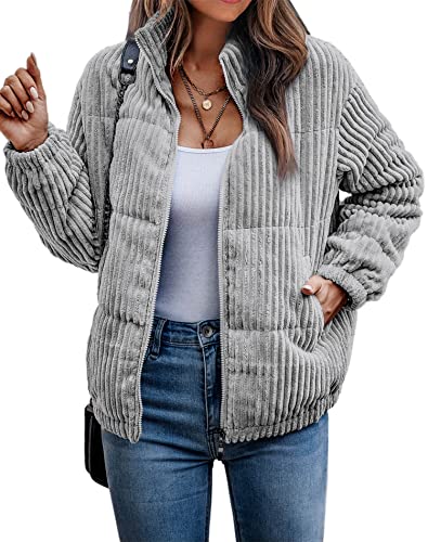 ASOMI Jacke Damen Kuschelige Fleecejacke ¨¹bergangsjacke Gef¨¹ttert Langarm Rei?verschluss Herbst-Wintermantel mit Taschen Grau X-Large