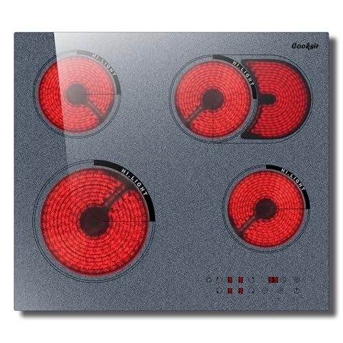 Glaskeramikkochfeld 4 Zonen, Cooksir Kochfeld Einbau 60CM, Herdplatte 4 Kochfelder Autark, Sicherheitssperre, 99-Minuten-Timer, Touch-Steuerung, 240V, Kein Stecker, Raue körnige Textur