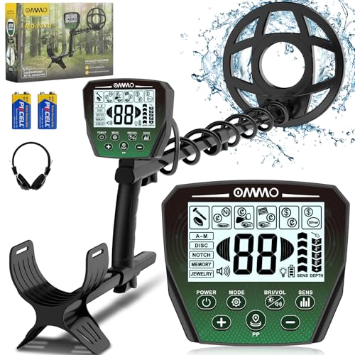 OMMO Metalldetektor Profi Set, 6 Modi Gold Detektor für Erwachsene & Kinder, IP68 Wasserdicht Suchspule Metallsuchgerät mit LCD Display, Hohe Empfindlichkeit, Starke Anti-Interferenz