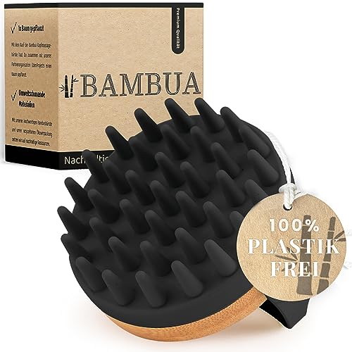BAMBUA Kopfhaut-Massagebürste - Anti-Schuppen-Effekt, Kopfmassager (Schwarz)