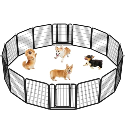 Yaheetech 16-teilig Hundelaufstall 80cm hoch, Hundezaun mit 2 Türen, Automatische Verriegelung, Faltbare Freigehege für Garten