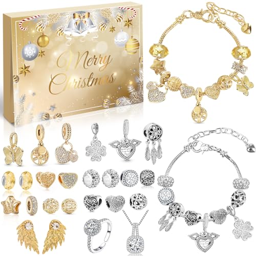 iZoeL Adventskalender Schmuck 2025 Frauen Teenager Mädchen Schmuckkalender Adventskalenderschmuck Weihnachtskalender 24 tolle Damen-Schmuck wie Halskette Ringe Ohrringe Armband DIY Gold