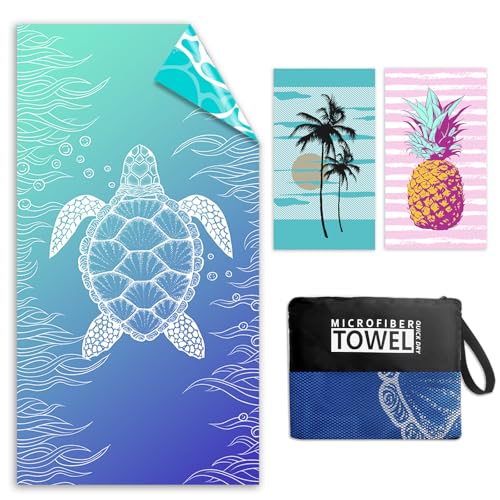 Mikrofaser Strandtuch - 180 x 100 cm Doppelseitiges Strandtuch XXL, Sandfreies Leichtes Weiches Strandhandtuch Groß, Saugfähig & Schnelltrocknend Mikrofaser Handtuch mit Tasche für Strand Schwimmen