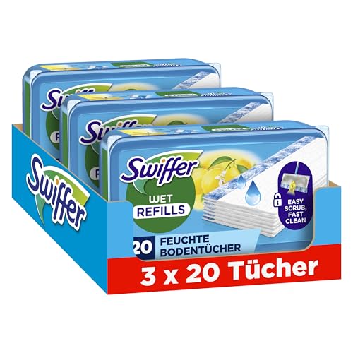 Swiffer Bodenwischer Nachfüllpackung, Feuchte Bodentücher mit Citrusfrische-Duft, 60 Stück, Für Eine Schnelle & Einfache Reinigung von Hartböden