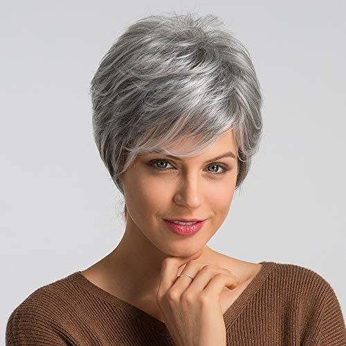 HAIRCUBE Pixie Cut Perücke Menschenhaar Perücken für Frauen Hübsches kurzes Haar mit Bangs Natürliche Menschenhaar Perücke (grau)