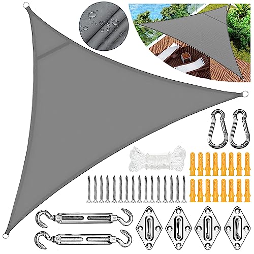 Sonnensegel Dreieckig 3x3x3m,Sonnensegel Dreieck Wasserdicht,Segeltuch Wasserdicht,UV Schutz,Terrassen Sonnenschutz mit Befestigung Set