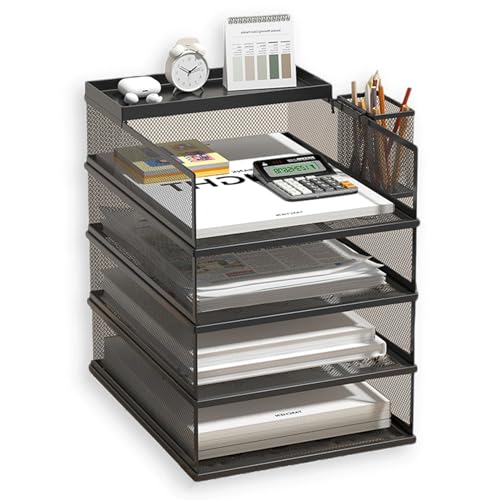 Stapelbare Briefablage mit 5 Ebenen, Büro-Schreibtisch, Papier-Organizer, Aktenablagen, Schreibtischhalter für Papierbriefzubehör, mit Stifthalter
